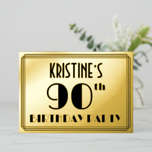 90ste verjaardagsfeest — Art Deco-uitstraling “90” Folie Uitnodiging