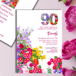 90ste verjaardagsfeest Bloemen Moderne uitnodiging
