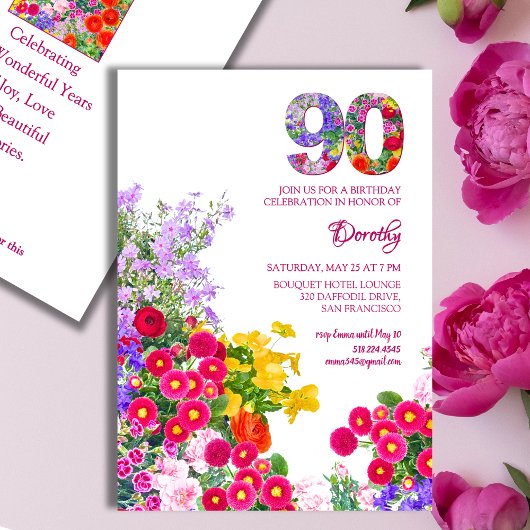 90ste verjaardagsfeest Bloemen Moderne uitnodiging