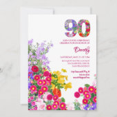 90ste verjaardagsfeest Bloemen Moderne uitnodiging (Voorkant)
