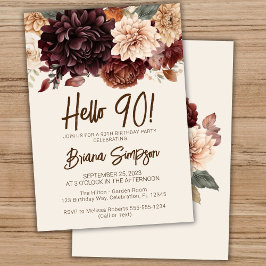 90ste verjaardagsfeest Bruin Beige Ivoor Bloem Kaart