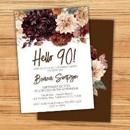 90ste verjaardagsfeest bruine beige bloemen bloems kaart