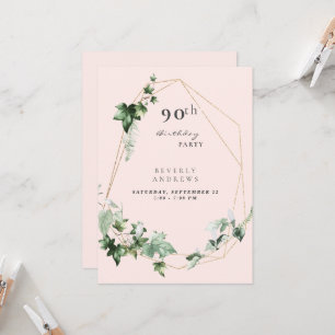 90ste verjaardagsfeest Elegant bladgroen Champagne Kaart