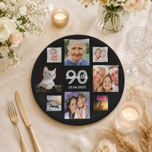 90ste verjaardagsfeest foto collage vrouw zwart papieren bordje