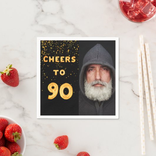 90ste verjaardagsfeest foto gouden ballonnen zwart servet (Insitu)
