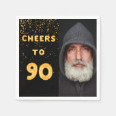 90ste verjaardagsfeest foto gouden ballonnen zwart servet (Voorkant)