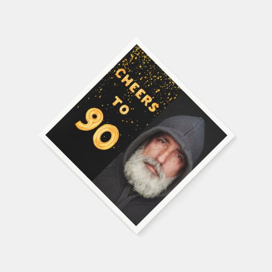 90ste verjaardagsfeest foto gouden ballonnen zwart servet (Hoek)