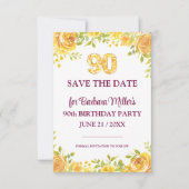 90ste verjaardagsfeest - Gele rozen 90 jaar Save The Date (Voorkant)
