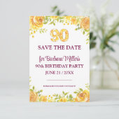 90ste verjaardagsfeest - Gele rozen 90 jaar Save The Date (Staand voorkant)