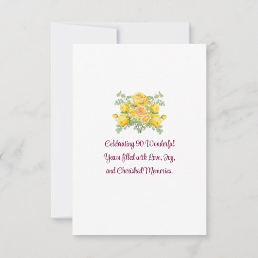 90ste verjaardagsfeest - Gele rozen 90 jaar Save The Date (Achterkant)
