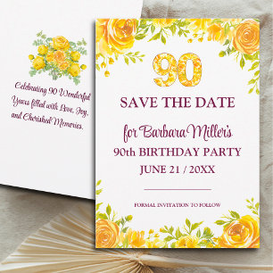 90ste verjaardagsfeest - Gele rozen 90 jaar Save The Date
