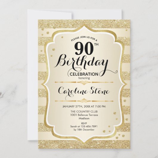 90ste verjaardagsfeest - Gouden uitnodiging (Voorkant)