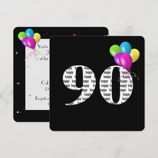 90ste verjaardagsfeest met bos ballonnen kaart (Voorkant / Achterkant)