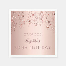 90ste verjaardagsfeest roze roos gouden sterren servet