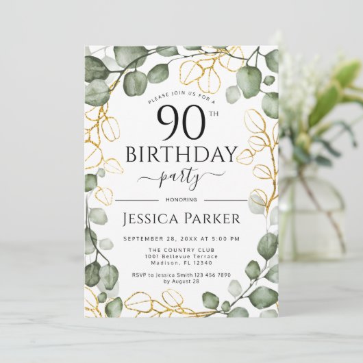 90ste verjaardagsfeestje eucalyptus Waterverf Kaart (Staand voorkant)