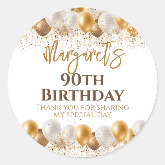 90ste verjaardagsfeestje goud zilver dank u ronde sticker (Voorkant)
