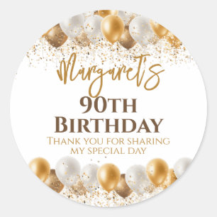 90ste verjaardagsfeestje goud zilver dank u ronde sticker