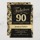 90ste verjaardagsfeestje - Goud Zwart Kaart (Voorkant / Achterkant)
