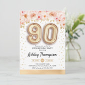 90ste verjaardagsfeestje - gouden ballonnen kaart (Staand voorkant)