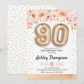 90ste verjaardagsfeestje - gouden ballonnen kaart (Voorkant / Achterkant)