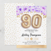 90ste verjaardagsfeestje - gouden ballonnen Paarse Kaart (Voorkant / Achterkant)