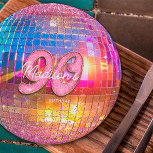 90ste verjaardagsfeestje Gouden Roze Glitter Disco Papieren Bordje