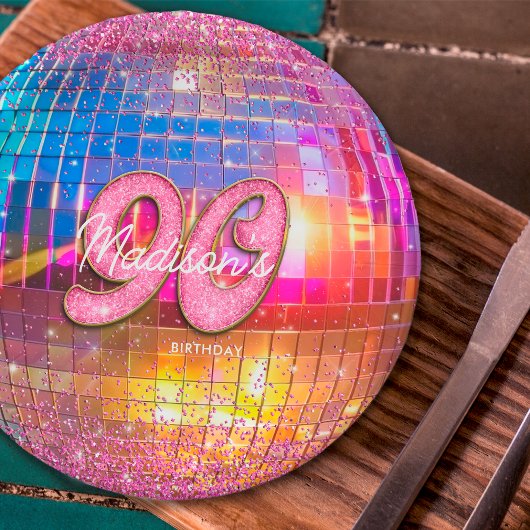90ste verjaardagsfeestje Gouden Roze Glitter Disco Papieren Bordje