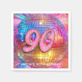 90ste verjaardagsfeestje Gouden Roze Glitter Disco Servet (Voorkant)