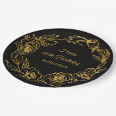 90ste verjaardagsfeestje Luxe Goud Roos Bloemen Zw Papieren Bordje (Gekanteld)