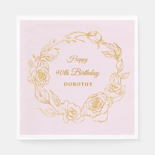 90ste verjaardagsfeestje Luxe Goud Roos Roze Cockt Servet (Voorkant)