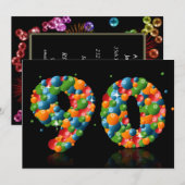 90ste verjaardagsfeestje, met bubbels en ballen kaart (Voorkant / Achterkant)