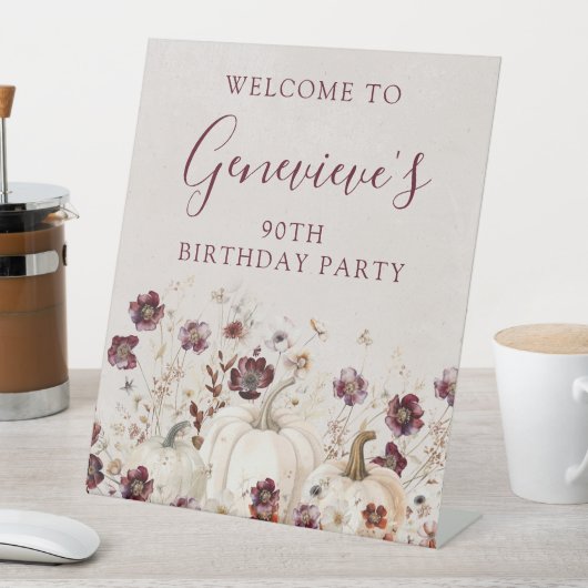 90ste verjaardagsfeestje pompoen Wildflower Welkom Reclamebord Met Voetstuk (Insitu)