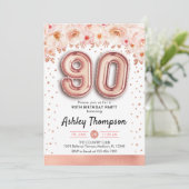 90ste verjaardagsfeestje - Roos gouden ballonnen Kaart (Staand voorkant)