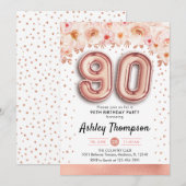 90ste verjaardagsfeestje - Roos gouden ballonnen Kaart (Voorkant / Achterkant)