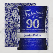 90ste verjaardagsfeestje - Silver Royal Blue Kaart (Voorkant / Achterkant)