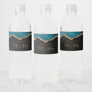 90ste verjaardagsfeestje Teal Blauw Goud Agiet Waterfles Etiket