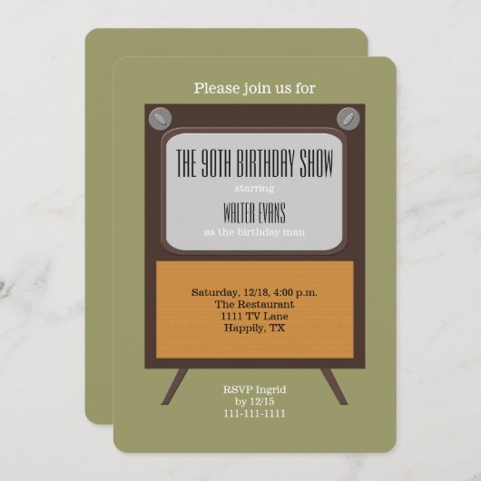 90ste Verjaardagsfeestje Uitnodiging TV (Voorkant / Achterkant)