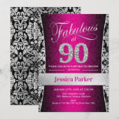 90ste verjaardagsfeestje - zilver zwart roze kaart (Voorkant / Achterkant)