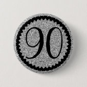 90ste verjaardagsfeestje zilveren glitter klassiek ronde button 5,7 cm (Voorkant)