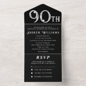 90ste verjaardagsfeestje zwart wit eenvoudig moder all in one uitnodiging (Binnen)