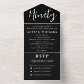 90ste verjaardagsfeestje zwart wit eenvoudig moder all in one uitnodiging (Binnen)