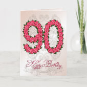 90ste verjaardagskaart met rozen en bladeren kaart (Voorkant)