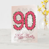 90ste verjaardagskaart met rozen en bladeren kaart (Gele Bloem)