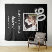 90ste verlichting verjaardagsfeest zwart foto naam wandkleed (In Situ (horizontaal))