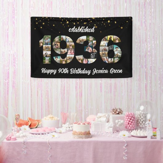 90ste verpartij Foto Collage Opgericht in 1936 Spandoek (Feest)