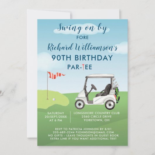90ste verpartij mannen golf thema feest kaart (Voorkant)