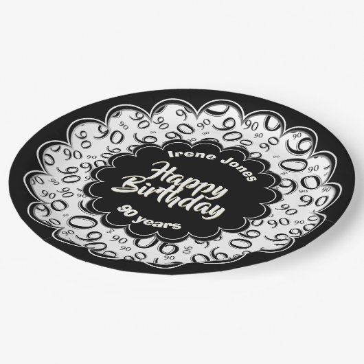 90ste zwart/wit willekeurig getallenpatroon papieren bordje (Gekanteld)