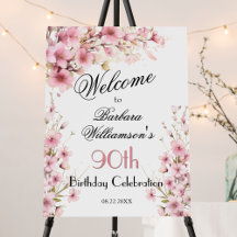 90Th Any Year Birthday Painted Floral Welcome Sign