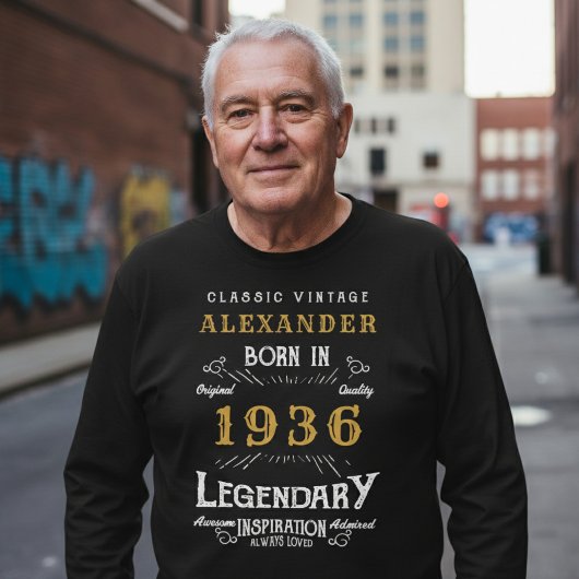 90th Birthday 1936 Add Name Black Gold Legendary T-shirt