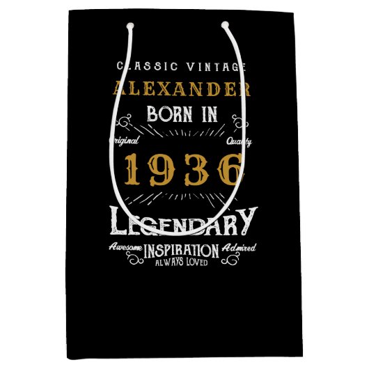 90th Birthday 1936 Add Name Legend Black Gold Medium Cadeauzakje (Voorkant)